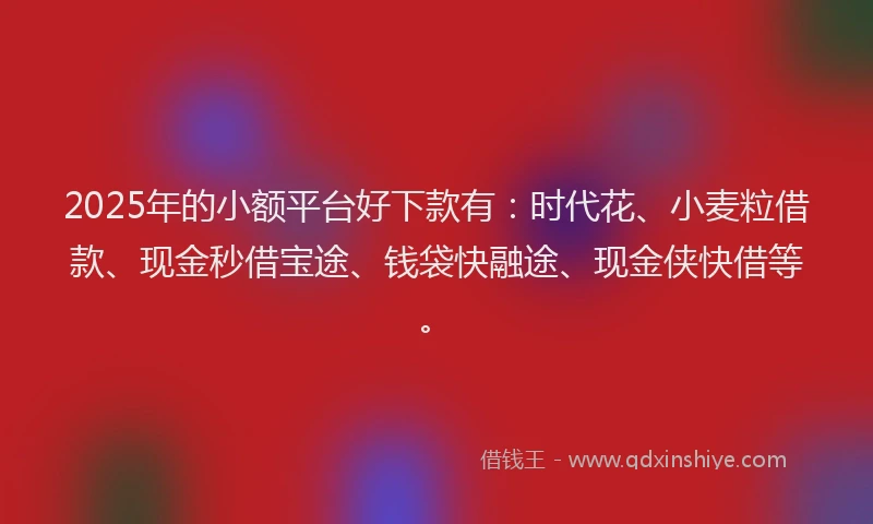 2025年的小额平台好下款有：时代花、小麦粒借款、现金秒借宝途、钱袋快融途、现金侠快借等。