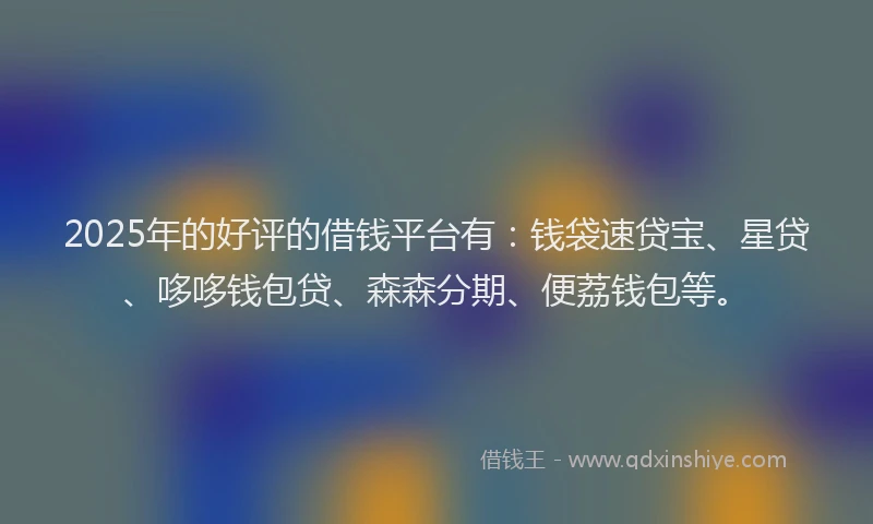 2025年的好评的借钱平台有：钱袋速贷宝、星贷、哆哆钱包贷、森森分期、便荔钱包等。