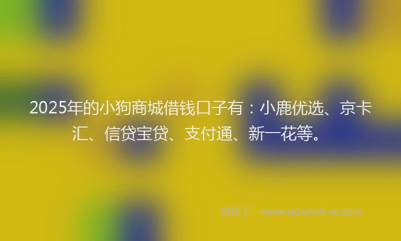 2025年的小狗商城借钱口子有：小鹿优选、京卡汇、信贷宝贷、支付通、新一花等。