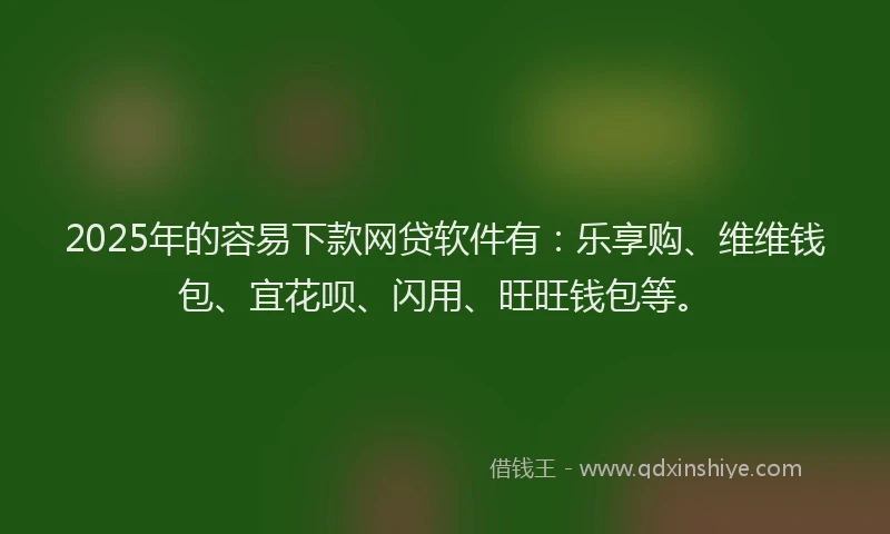 2025年的容易下款网贷软件有：乐享购、维维钱包、宜花呗、闪用、旺旺钱包等。