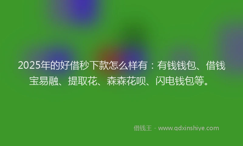 2025年的好借秒下款怎么样有：有钱钱包、借钱宝易融、提取花、森森花呗、闪电钱包等。