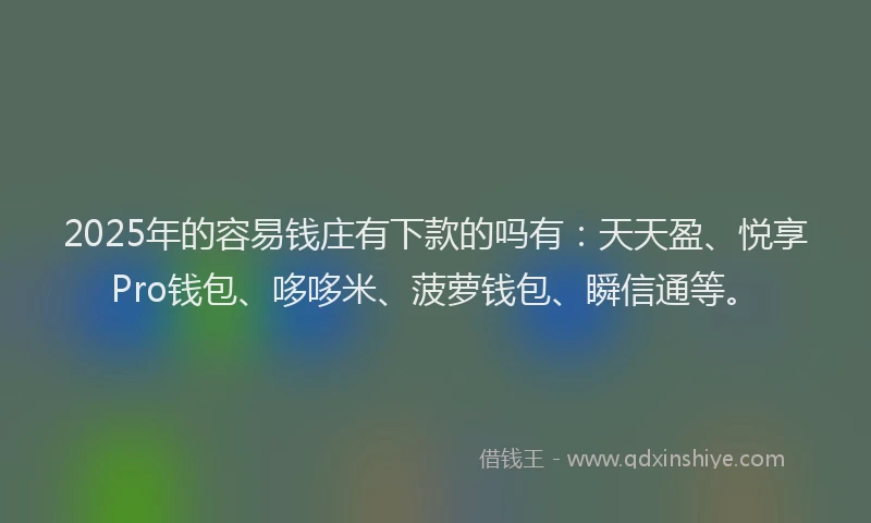 2025年的容易钱庄有下款的吗有：天天盈、悦享Pro钱包、哆哆米、菠萝钱包、瞬信通等。