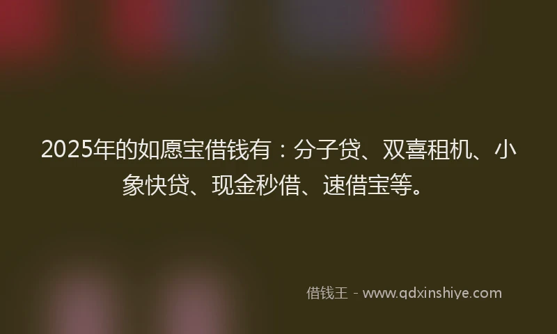 2025年的如愿宝借钱有：分子贷、双喜租机、小象快贷、现金秒借、速借宝等。
