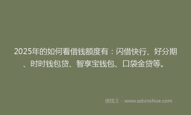 2025年的如何看借钱额度有：闪借快行、好分期、时时钱包贷、智享宝钱包、口袋金贷等。