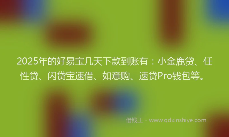 2025年的好易宝几天下款到账有：小金鹿贷、任性贷、闪贷宝速借、如意购、速贷Pro钱包等。