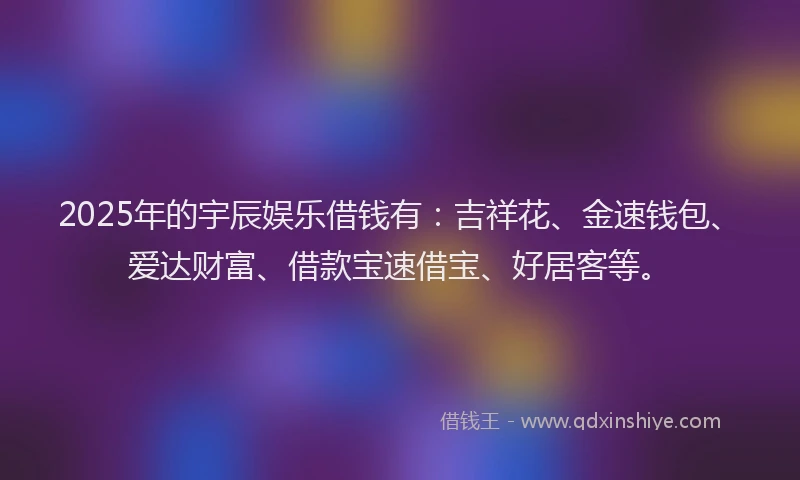 2025年的宇辰娱乐借钱有：吉祥花、金速钱包、爱达财富、借款宝速借宝、好居客等。