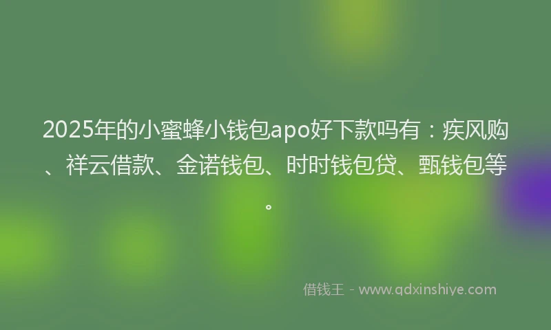 2025年的小蜜蜂小钱包apo好下款吗有：疾风购、祥云借款、金诺钱包、时时钱包贷、甄钱包等。