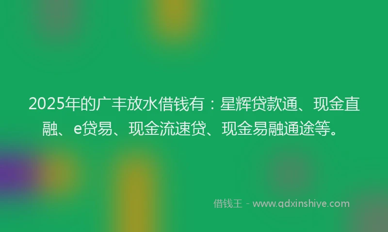 2025年的广丰放水借钱有：星辉贷款通、现金直融、e贷易、现金流速贷、现金易融通途等。