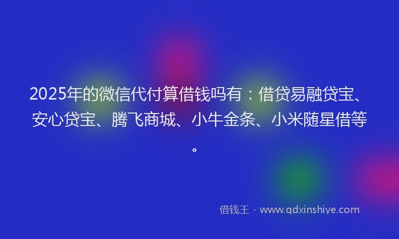 2025年的微信代付算借钱吗有：借贷易融贷宝、安心贷宝、腾飞商城、小牛金条、小米随星借等。