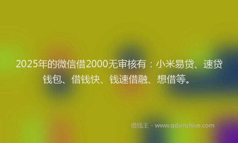 2025年的微信借2000无审核有：小米易贷、速贷钱包、借钱快、钱速借融、想借等。