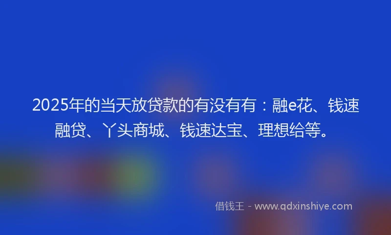 2025年的当天放贷款的有没有有：融e花、钱速融贷、丫头商城、钱速达宝、理想给等。