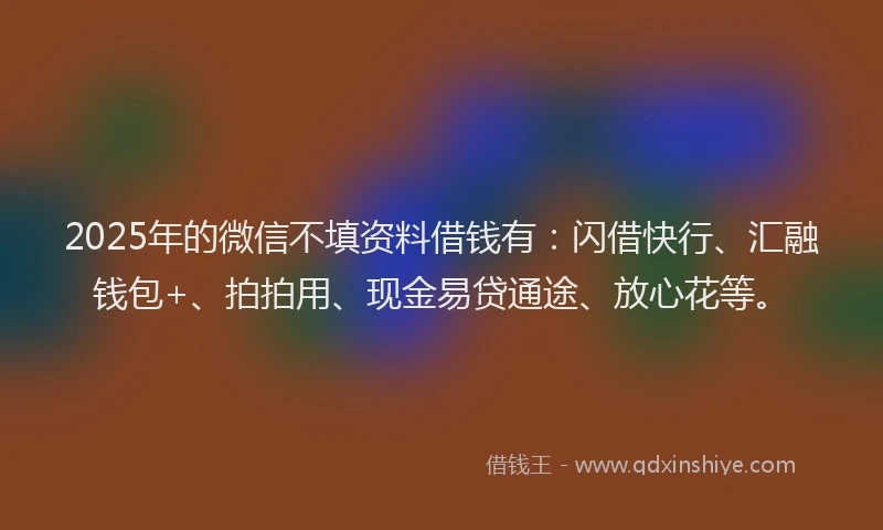 2025年的微信不填资料借钱有：闪借快行、汇融钱包+、拍拍用、现金易贷通途、放心花等。