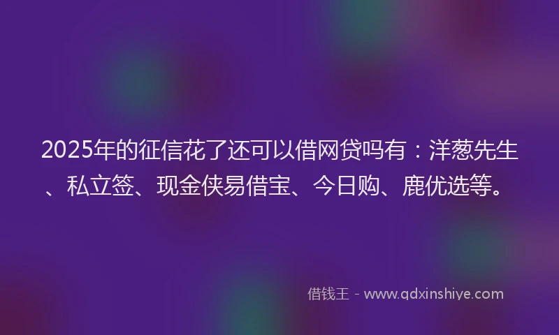 2025年的征信花了还可以借网贷吗有：洋葱先生、私立签、现金侠易借宝、今日购、鹿优选等。