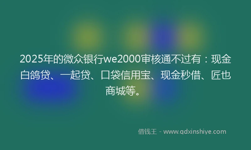 2025年的微众银行we2000审核通不过有：现金白鸽贷、一起贷、口袋信用宝、现金秒借、匠也商城等。