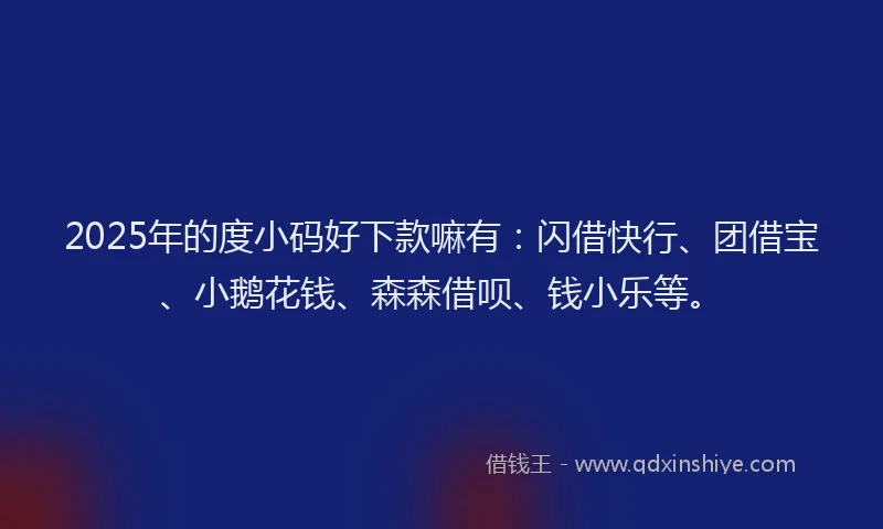 2025年的度小码好下款嘛有：闪借快行、团借宝、小鹅花钱、森森借呗、钱小乐等。