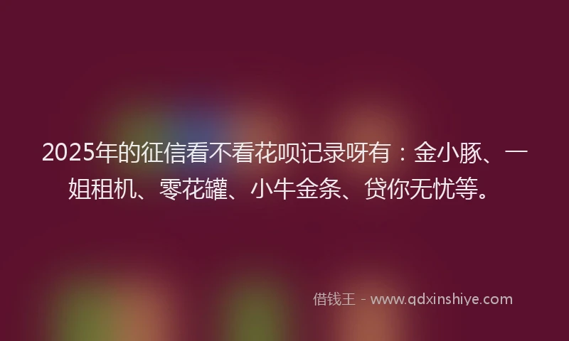 2025年的征信看不看花呗记录呀有：金小豚、一姐租机、零花罐、小牛金条、贷你无忧等。