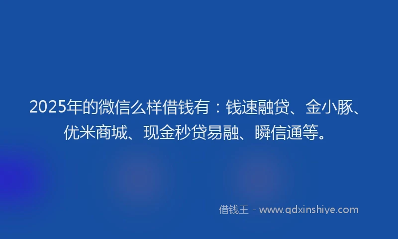 2025年的微信么样借钱有：钱速融贷、金小豚、优米商城、现金秒贷易融、瞬信通等。