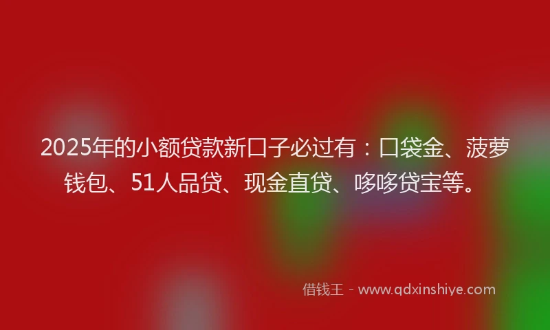2025年的小额贷款新口子必过有：口袋金、菠萝钱包、51人品贷、现金直贷、哆哆贷宝等。