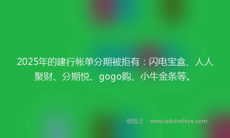 2025年的建行帐单分期被拒有：闪电宝盒、人人聚财、分期悦、gogo购、小牛金条等。