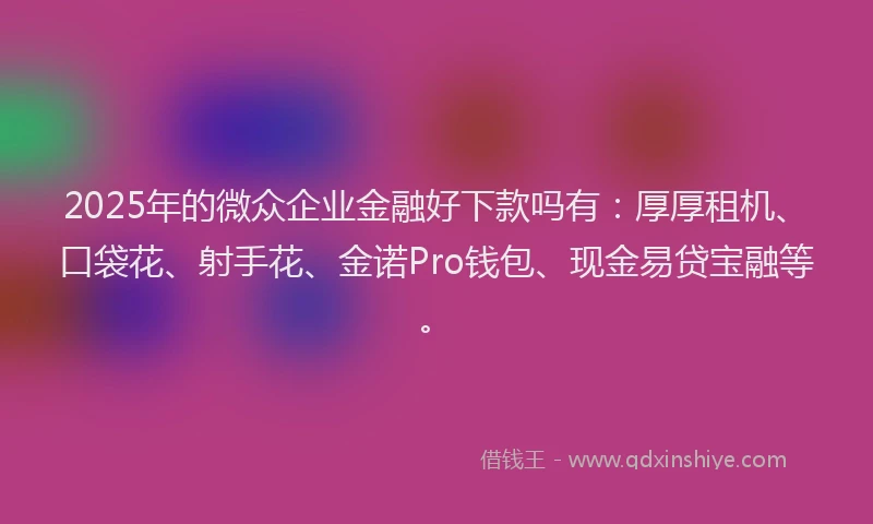 2025年的微众企业金融好下款吗有：厚厚租机、口袋花、射手花、金诺Pro钱包、现金易贷宝融等。