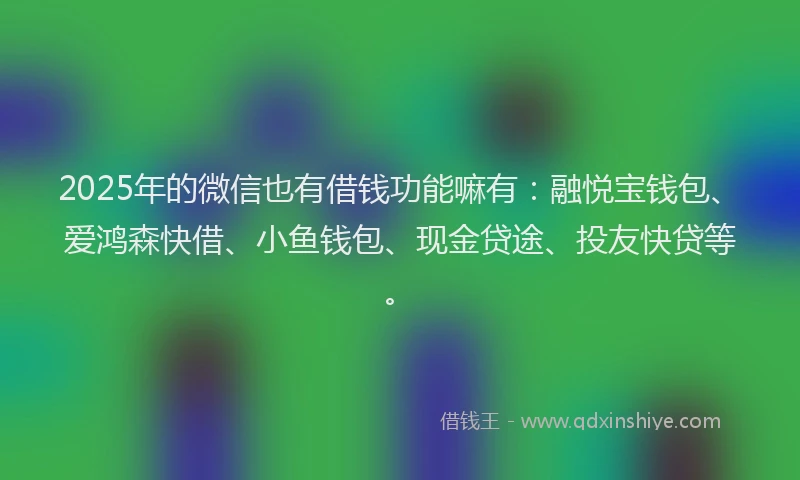 2025年的微信也有借钱功能嘛有：融悦宝钱包、爱鸿森快借、小鱼钱包、现金贷途、投友快贷等。