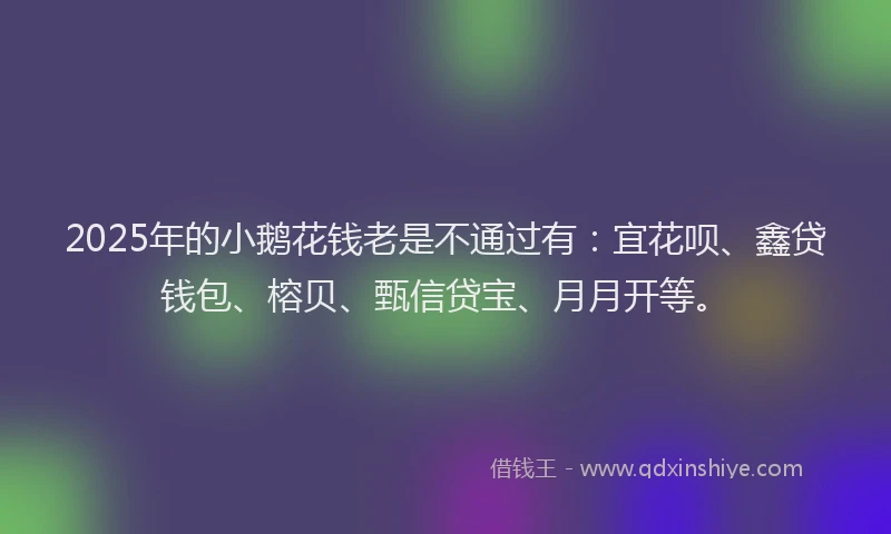 2025年的小鹅花钱老是不通过有：宜花呗、鑫贷钱包、榕贝、甄信贷宝、月月开等。