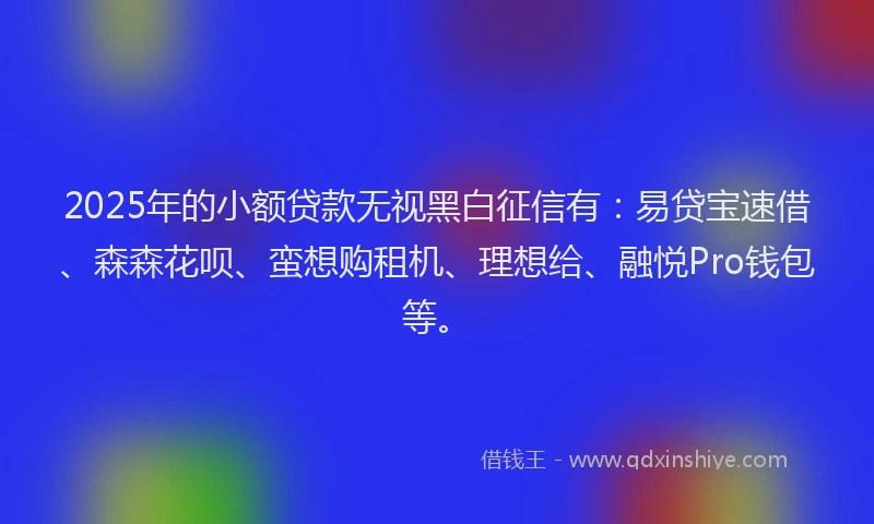 2025年的小额贷款无视黑白征信有：易贷宝速借、森森花呗、蛮想购租机、理想给、融悦Pro钱包等。