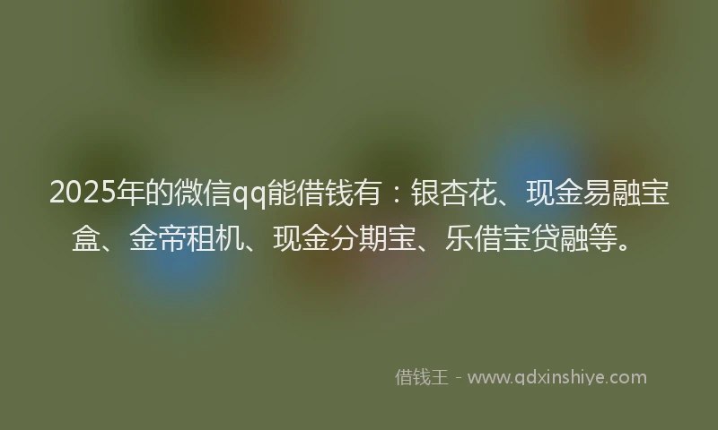 2025年的微信qq能借钱有：银杏花、现金易融宝盒、金帝租机、现金分期宝、乐借宝贷融等。