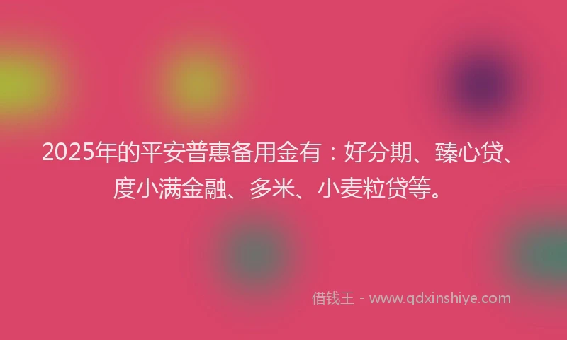 2025年的平安普惠备用金有：好分期、臻心贷、度小满金融、多米、小麦粒贷等。