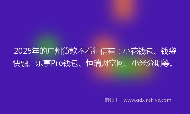 2025年的广州贷款不看征信有：小花钱包、钱袋快融、乐享Pro钱包、恒瑞财富网、小米分期等。