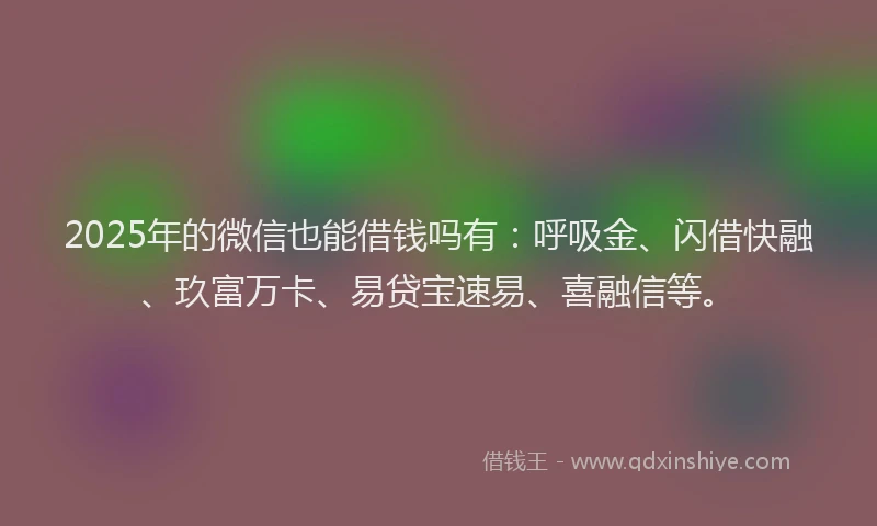 2025年的微信也能借钱吗有：呼吸金、闪借快融、玖富万卡、易贷宝速易、喜融信等。