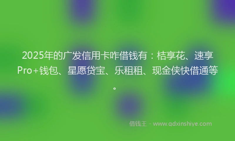 2025年的广发信用卡咋借钱有：桔享花、速享Pro+钱包、星愿贷宝、乐租租、现金侠快借通等。
