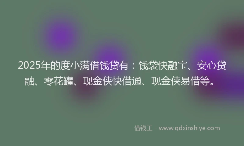 2025年的度小满借钱贷有：钱袋快融宝、安心贷融、零花罐、现金侠快借通、现金侠易借等。