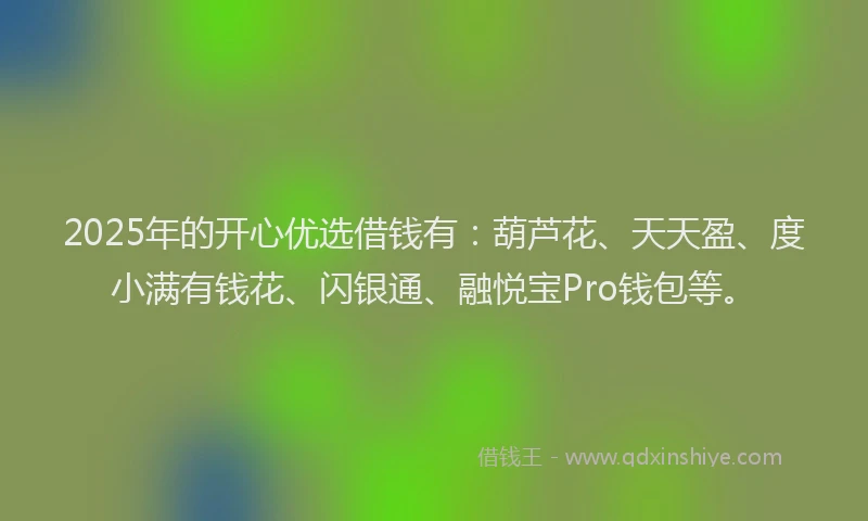 2025年的开心优选借钱有：葫芦花、天天盈、度小满有钱花、闪银通、融悦宝Pro钱包等。
