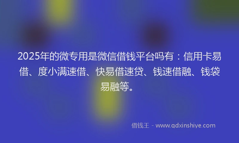 2025年的微专用是微信借钱平台吗有：信用卡易借、度小满速借、快易借速贷、钱速借融、钱袋易融等。