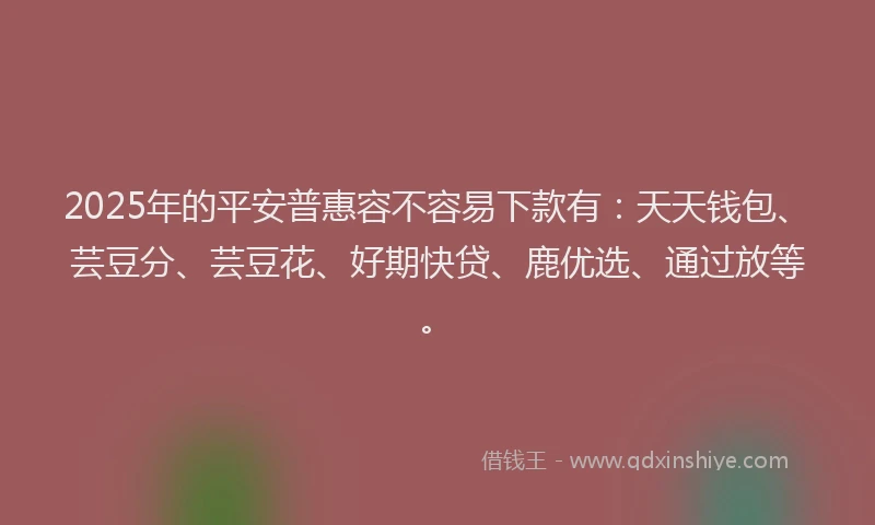 2025年的平安普惠容不容易下款有：天天钱包、芸豆分、芸豆花、好期快贷、鹿优选、通过放等。