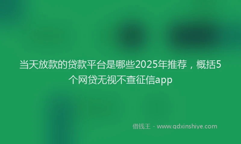 当天放款的贷款平台是哪些2025年推荐，概括5个网贷无视不查征信app