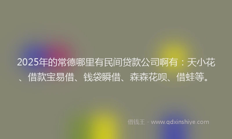 2025年的常德哪里有民间贷款公司啊有：天小花、借款宝易借、钱袋瞬借、森森花呗、借蛙等。