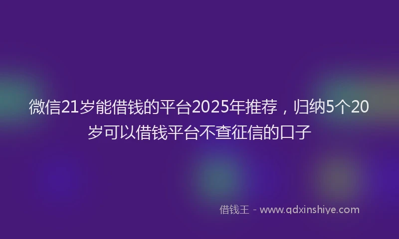 微信21岁能借钱的平台2025年推荐，归纳5个20岁可以借钱平台不查征信的口子