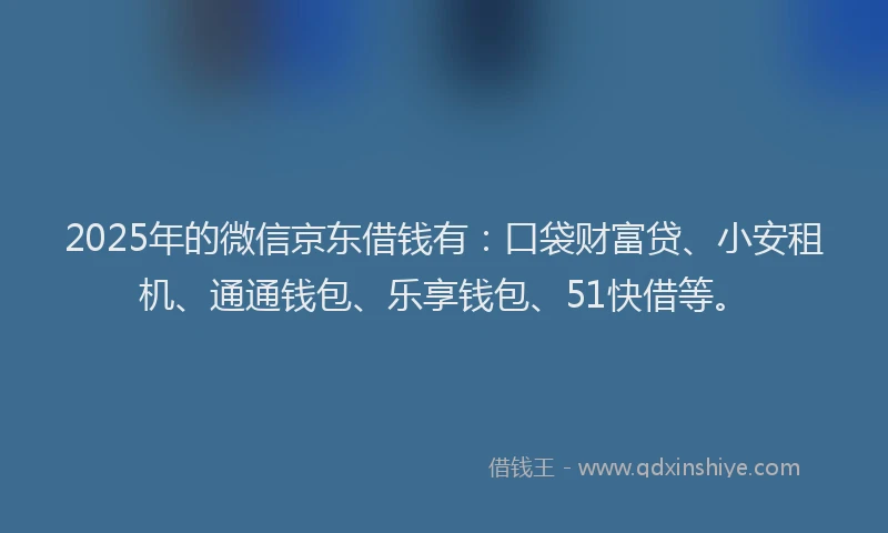 2025年的微信京东借钱有：口袋财富贷、小安租机、通通钱包、乐享钱包、51快借等。