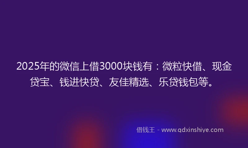 2025年的微信上借3000块钱有：微粒快借、现金贷宝、钱进快贷、友佳精选、乐贷钱包等。