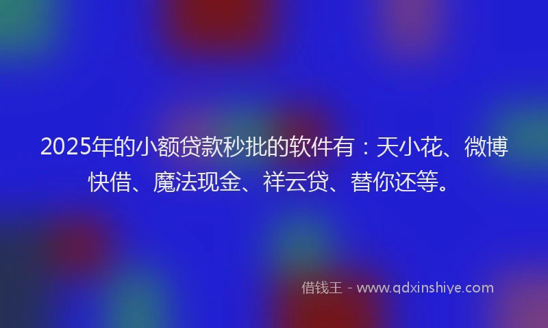 2025年的小额贷款秒批的软件有：天小花、微博快借、魔法现金、祥云贷、替你还等。