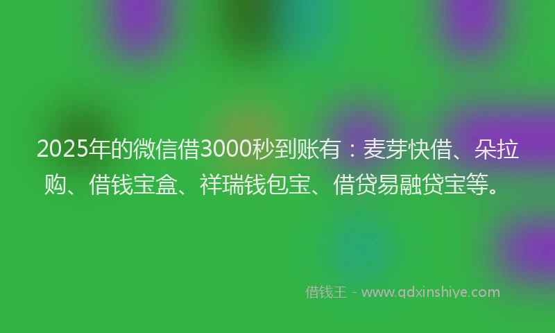 2025年的微信借3000秒到账有：麦芽快借、朵拉购、借钱宝盒、祥瑞钱包宝、借贷易融贷宝等。