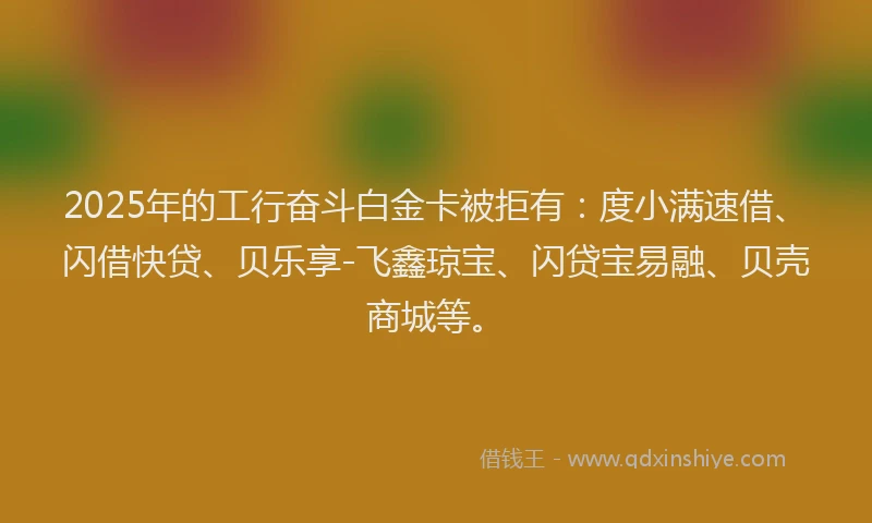 2025年的工行奋斗白金卡被拒有：度小满速借、闪借快贷、贝乐享-飞鑫琼宝、闪贷宝易融、贝壳商城等。