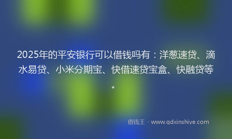 2025年的平安银行可以借钱吗有：洋葱速贷、滴水易贷、小米分期宝、快借速贷宝盒、快融贷等。