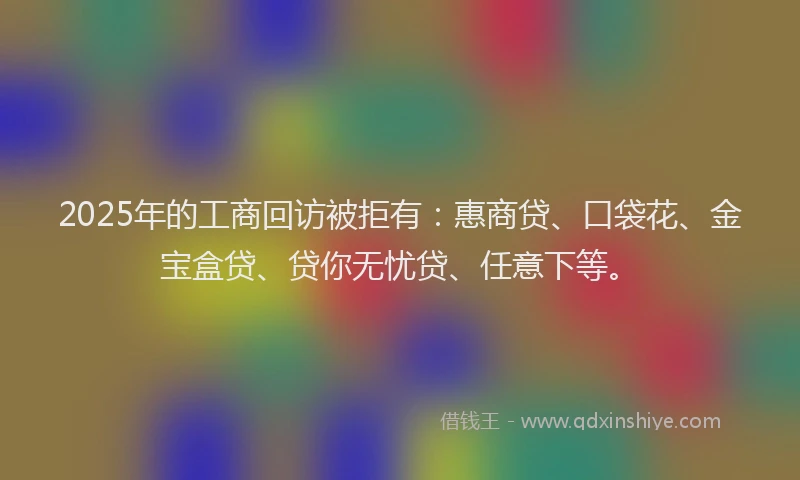 2025年的工商回访被拒有：惠商贷、口袋花、金宝盒贷、贷你无忧贷、任意下等。
