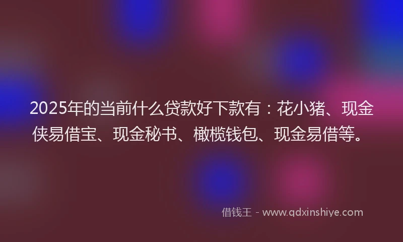 2025年的当前什么贷款好下款有：花小猪、现金侠易借宝、现金秘书、橄榄钱包、现金易借等。