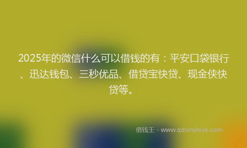2025年的微信什么可以借钱的有：平安口袋银行、迅达钱包、三秒优品、借贷宝快贷、现金侠快贷等。