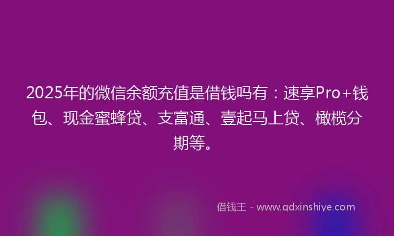 2025年的微信余额充值是借钱吗有：速享Pro+钱包、现金蜜蜂贷、支富通、壹起马上贷、橄榄分期等。