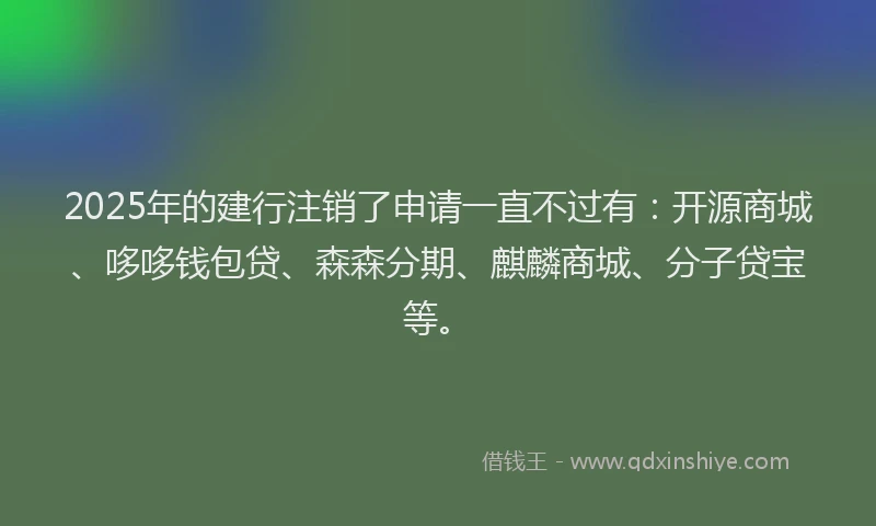 2025年的建行注销了申请一直不过有：开源商城、哆哆钱包贷、森森分期、麒麟商城、分子贷宝等。